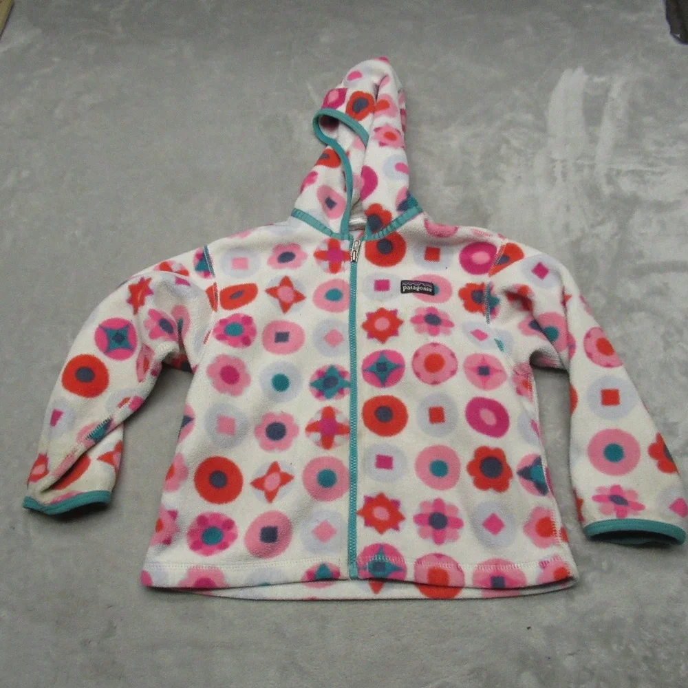 Patagonia Jacket Toddler 3T‎ White Pink Baby Synchilla Fleece Geometric Full Zip